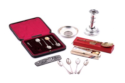 Lot 241 - Silver and similar items, including: a Maltese Churchill commemorative dish