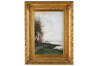 Lot 328 - Jan * - Man on horseback by a river | watercolour