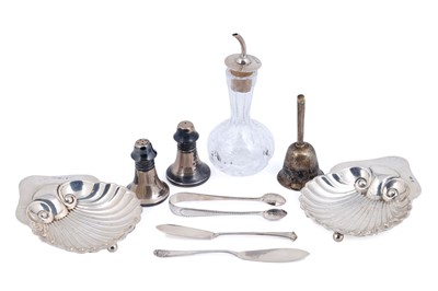 Lot 238 - Silver and other items, including: a silver-mounted bitters bottle and butter dishes