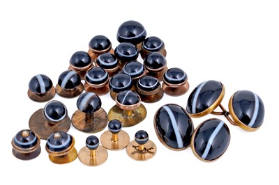 Lot 257 - A pair of banded agate cufflinks and button studs