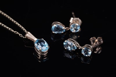 Lot 53 - A contemporary Swiss blue topaz necklace and earring set