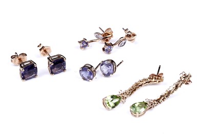 Lot 61 - Modern gemstone earrings set on gold
