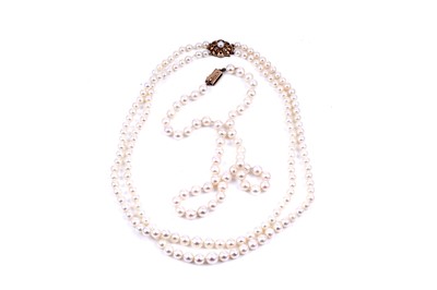 Lot 97 - A two strand cultured pearl necklace; and a single strand necklace of cultured pearls