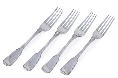 Lot 249 - A set of four George III silver table forks
