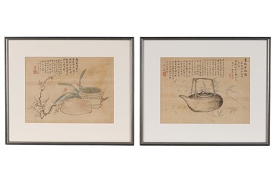 Lot 343 - 20th Century Chinese School - Two studies of teapots with poetry | watercolours