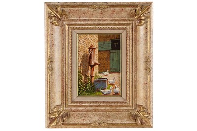 Lot 344 - Edward Hersey - Ducks Gathered by a Water Pump | oil on board