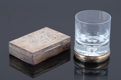 Lot 189 - An Elizabeth II silver mounted whisky tumbler; and a 1940s silver mounted table cigarette box