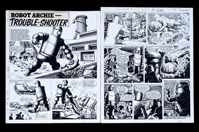 Lot 451 - Original artwork for Lion Comic featuring Robot Archie