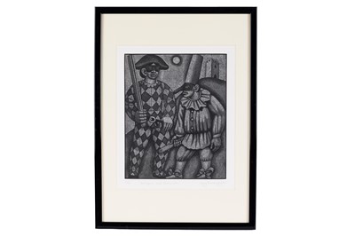 Lot 308 - Harry Brockway - Harlequin and Pulcinella | wood engraving