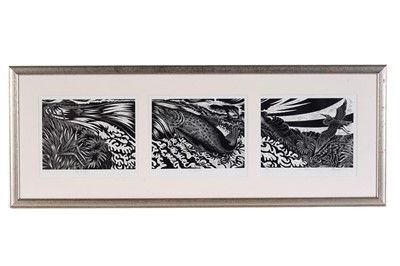Lot 309 - Bryan Poole - The Sedge, The Trout and The Heron | woodcut