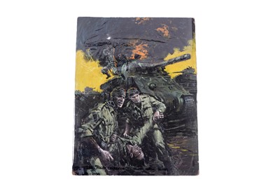 Lot 374 - Original painted front cover artwork for Battle Picture Library “Fiery Cauldron” by Graham Coton