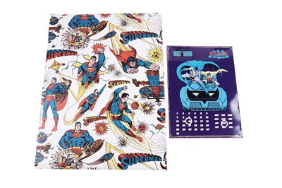 Lot 192 - A Batman and Robin tinplate wall panel; and a section of Superman wallpaper