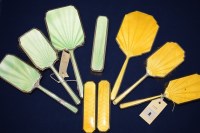 Lot 8 - An Art Deco silver and yellow guilloche enamel...